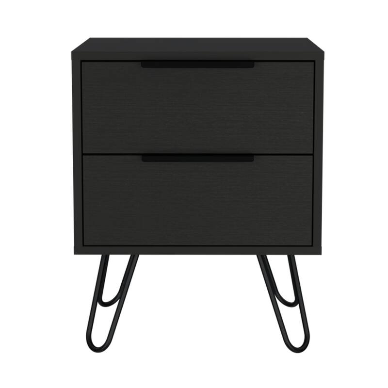 HomeRoots 22" Black Wood Two Drawer Nightstand