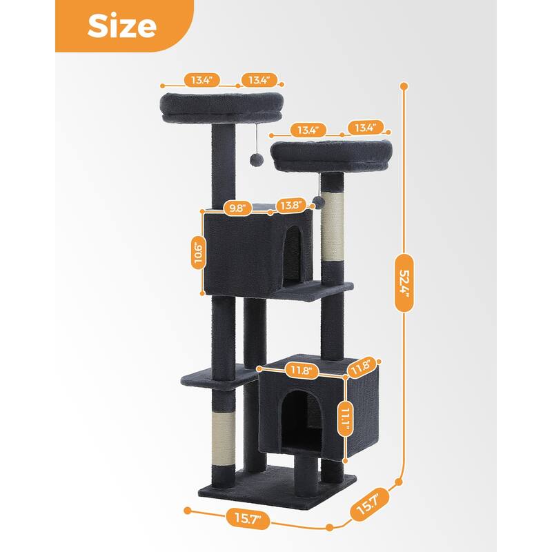 52.4" Cute Cat Tree Tower with 2 Flower Padded Perches, 2 Condos & 2 Scratching Posts