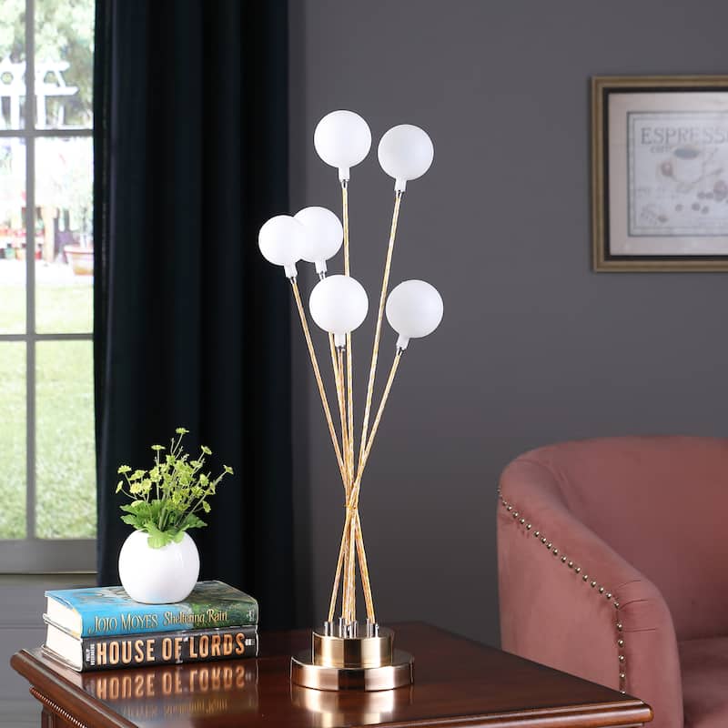 27.5 In. 6-Light Acrylic Globe Metal LED Yellow Gold Table Lamp - Yellow Gold