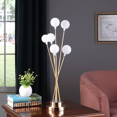 27.5 In. 6-Light Acrylic Globe Metal LED Yellow Gold Table Lamp