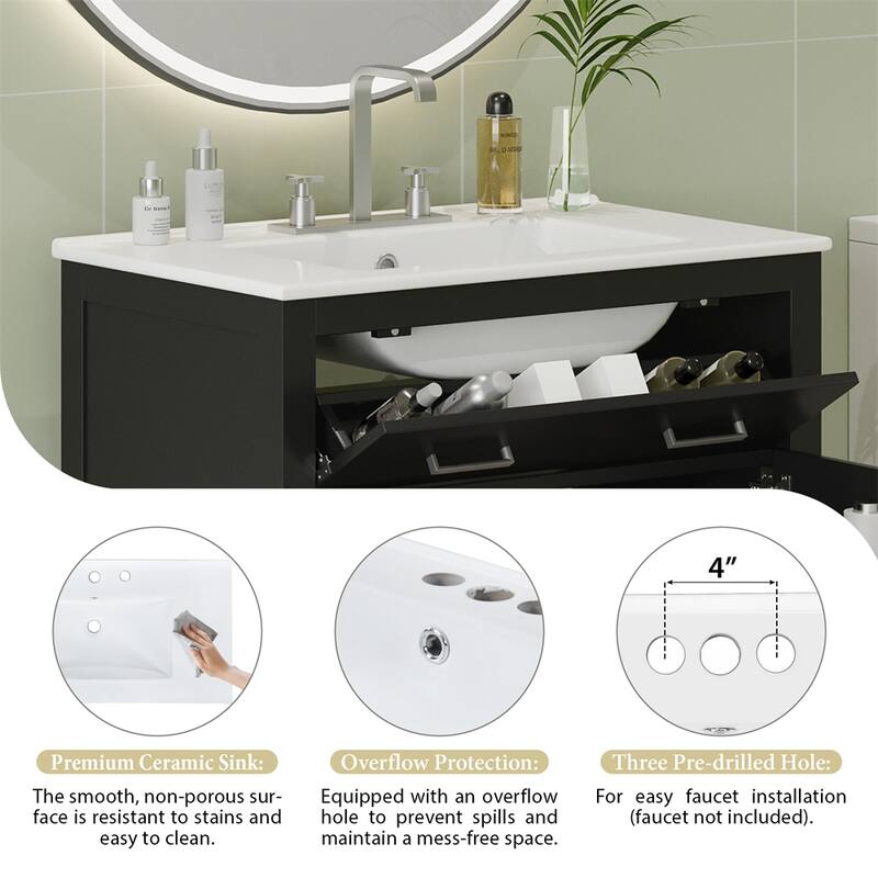 60" Bathroom Vanity Set with Double Vanities (Separate),Ceramic Sinks