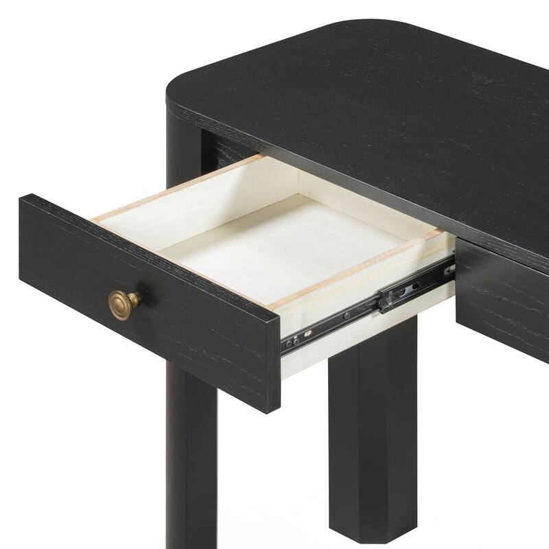 Console Table with Curved Corners for Safety, Entryway Table with 3 Concealed Drawers, Sturdy Sofa Table with Thick Legs