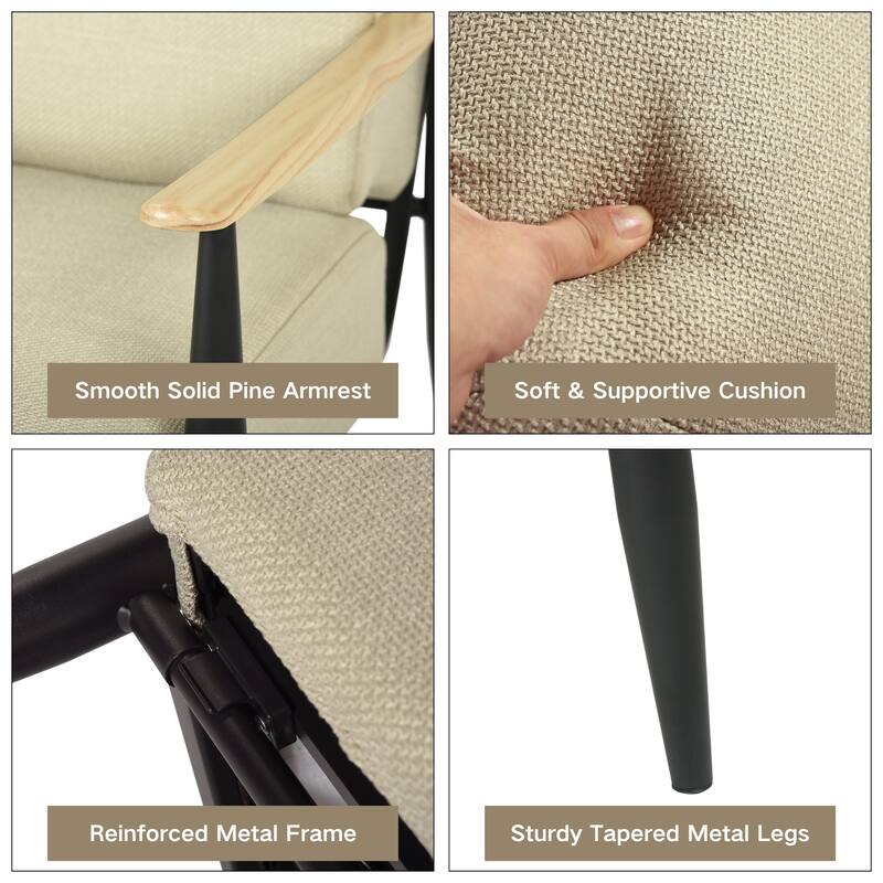 HOMYLIN Mid-Century Accent Chair with Linen Upholstery & Metal Frame