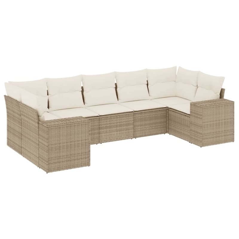 vidaXL Patio Sofa Set with Cushions Outdoor Furniture 7 Piece Poly Rattan - 24.4 x 32.7 x 27.2 in