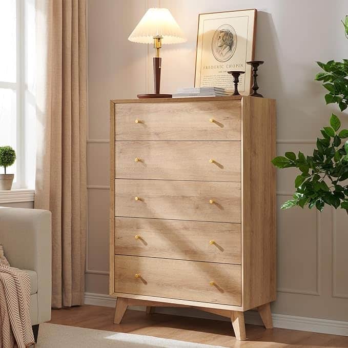 Mid-Century Modern 5 Drawer Dresser, Wood Chest of Drawers