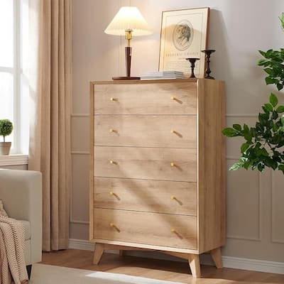 Mid-Century Modern 5 Drawer Dresser, Wood Chest of Drawers