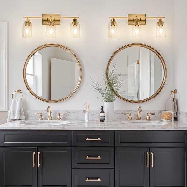YANSUN 24 in.3 Light Matte Black Vanity Light Modern Industrial Vintage Bathroom Lighting Fixture with Accents and Clear Glass On Sale Bed Bath Beyond 37893610
