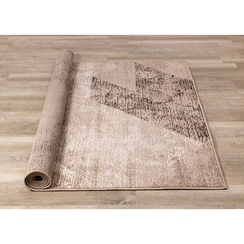 May Collection - Brown/Taupe Distressed Geometric Rug