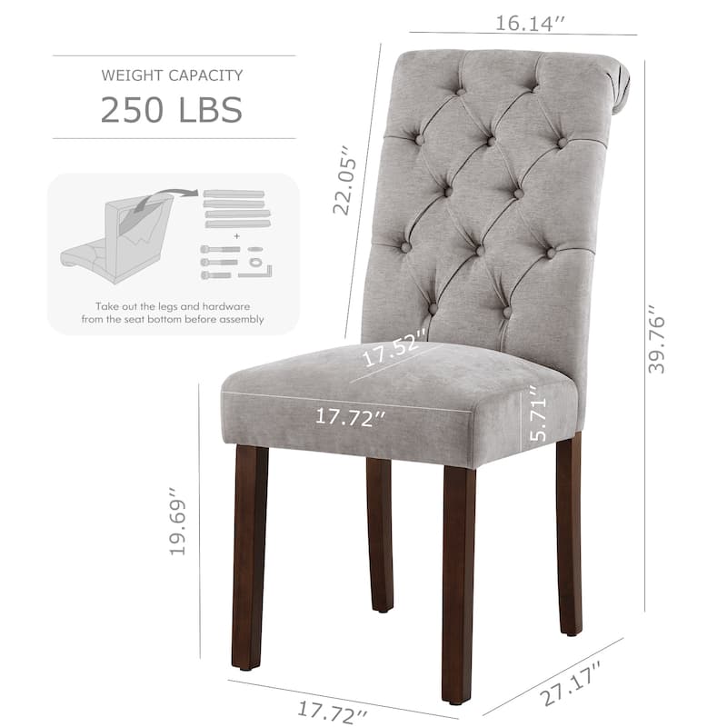 Tufted Parsons Upholstered Dining Side Chairs with Solid Wood Legs and Padded Seat