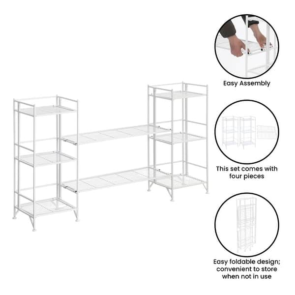 Xtra Storage 3 Tier Folding Metal Shelves with Set of 2 Deluxe