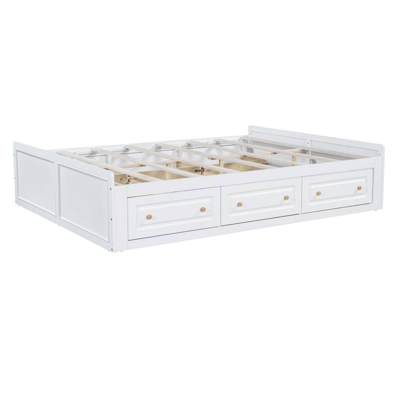 Wood Queen Size Platform Bed Frame with 6 Drawers