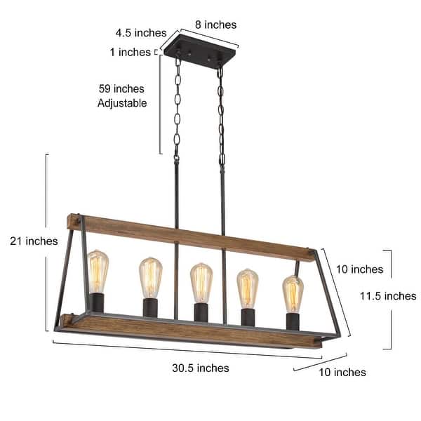 dimension image slide 1 of 2, Modern Farmhouse 5-Light 30.5" Chandelier Faux Wood Rustic Kitchen Island Lights - L30.7 *W10.2" *H21.6"