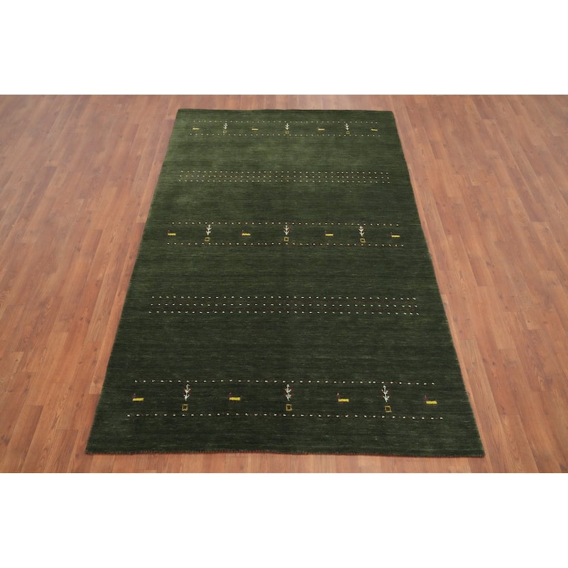 Hand Knotted Oriental 100% Wool Carpet Tribal Animal Pictorial Green Gabbeh Area Rug - 7' 8'' X 4' 11''