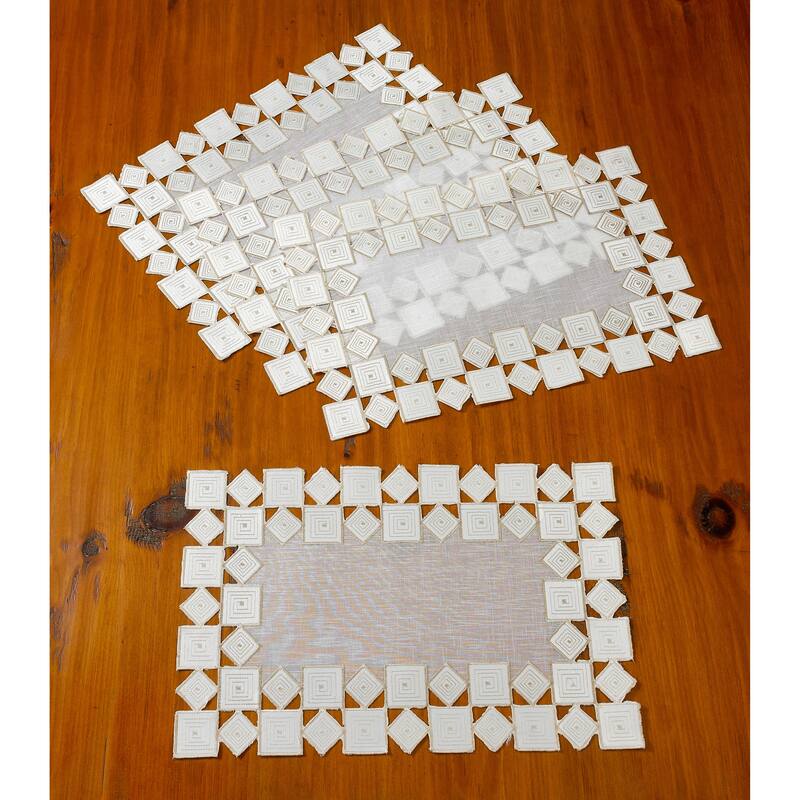 Violet Linen Sevill Decorative Embroidered Cutwork, Polyester, Set of 4, Decorative Place Mats - 12" X 18" - Ivory