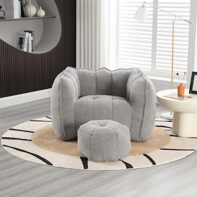 Soft Comfy Accent Chair with Ottoman,High Resilient Foam,Chenille Fabric