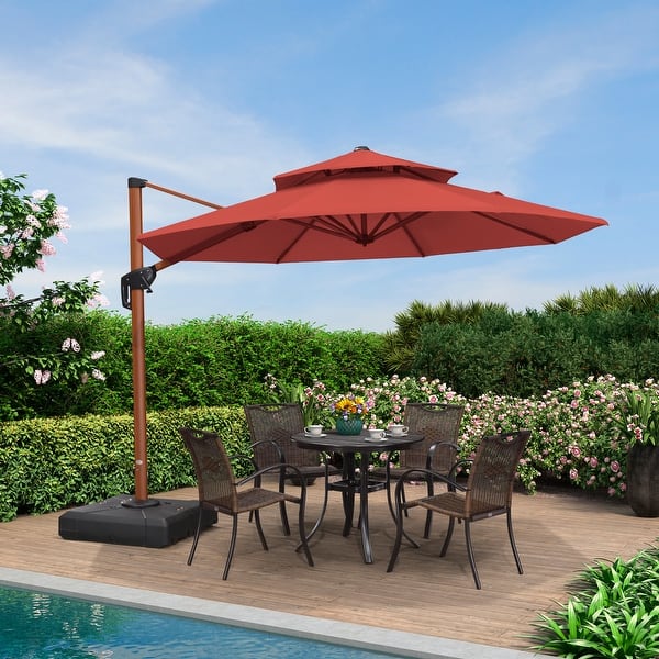 PURPLE LEAF 10ft Round Wood Pattern Patio Cantilever Umbrella with Base - Bed Bath & Beyond - 39171514 PURPLE LEAF 10ft Round Wood Pattern Patio Cantilever Umbrella with Base - Bed Bath & Beyond - 39171514