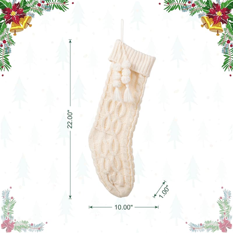 Glitzhome 22"L Knitted Christmas Stocking with Pompon Tassel or Gingerbread Man Ornament