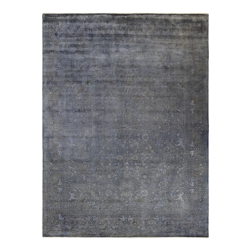 Overton Hand Knotted Wool Vintage Inspired Modern Contemporary Overdyed Gray Area Rug - 9' 2" x 12' 5"