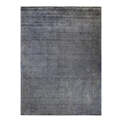Overton Hand Knotted Wool Vintage Inspired Modern Contemporary Overdyed Gray Area Rug - 9' 2" x 12' 5"