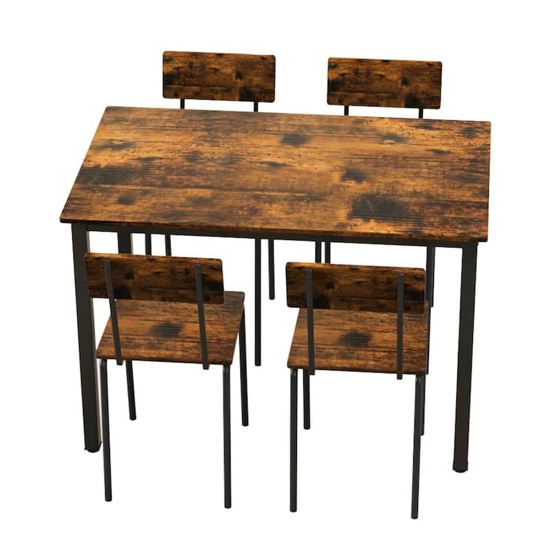 5 Piece Metal and Wood Indoor Modern Dinning Table Furniture Set for 4, Dining Table Chairs