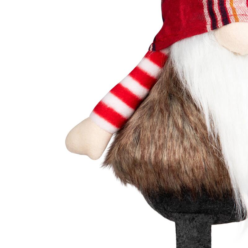 Plaid Gnome with Dangling Legs Christmas Figure - 20.5" - Red, Gray and White