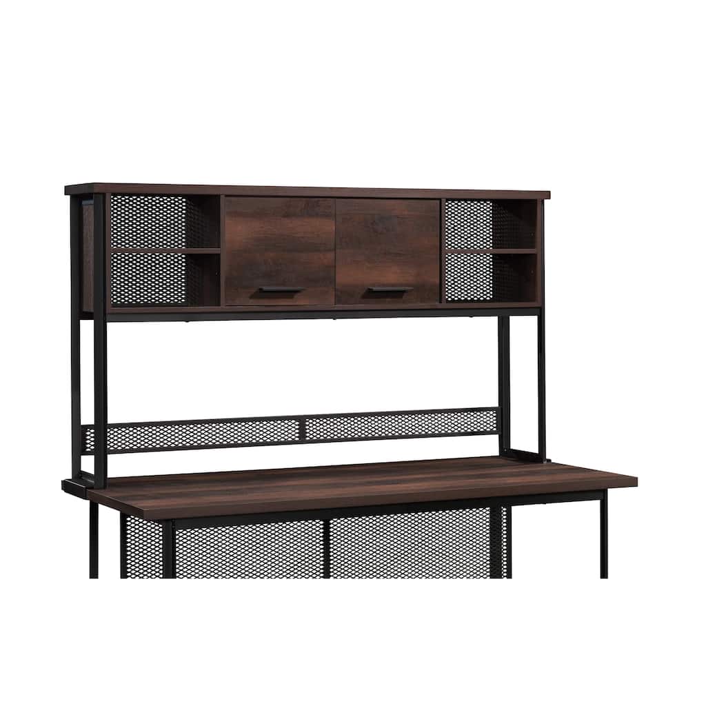 Wood Hutch with Concealed Compartments, Brown - 64.57" W x 11.65" D x 36.77" H