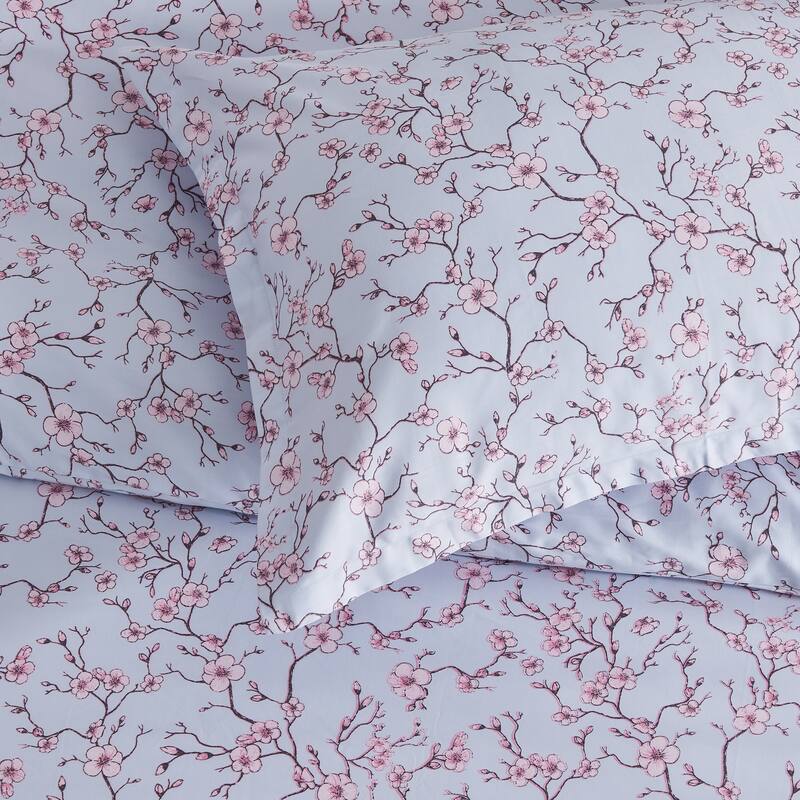 Printed Design Cotton Collection 400 Thread Count Blue and Pink Cyoto Duvet Set