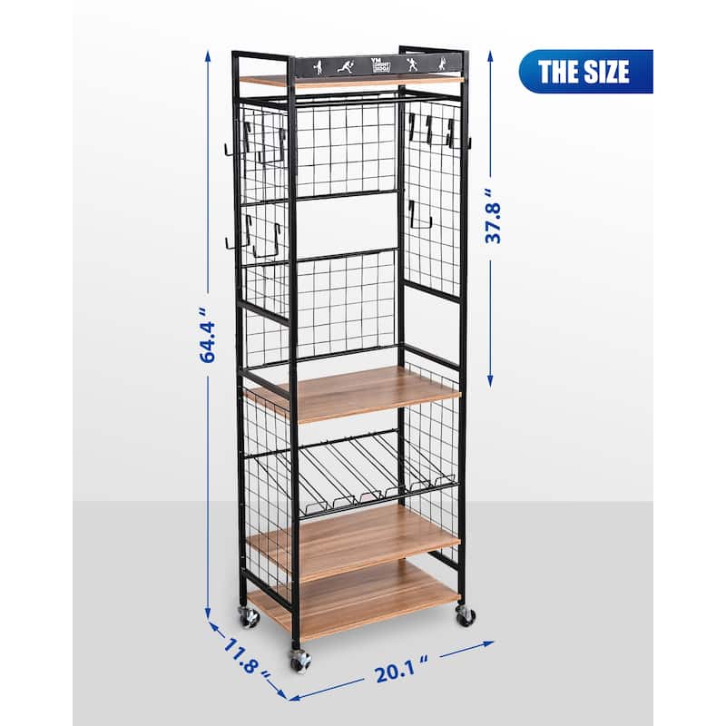 Sport Equipment Storage Rack, Home Organizer with Wheels