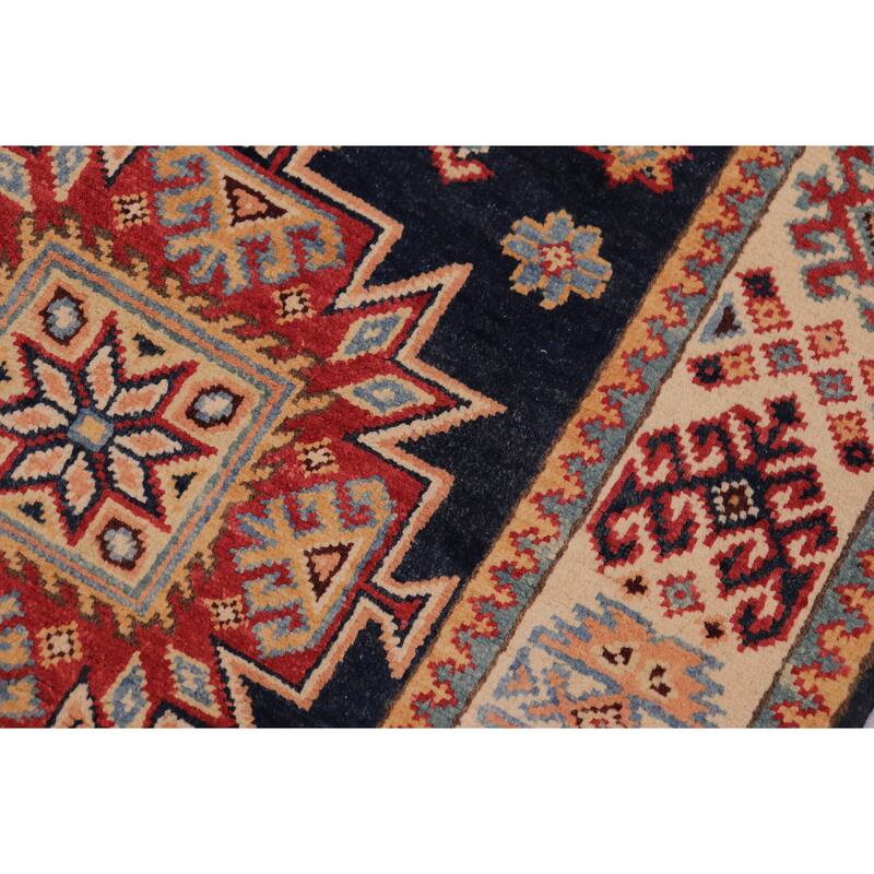 Southwestern Kazak Avery Blue/Beige Wool Runner - 2'8'' x 7'9''