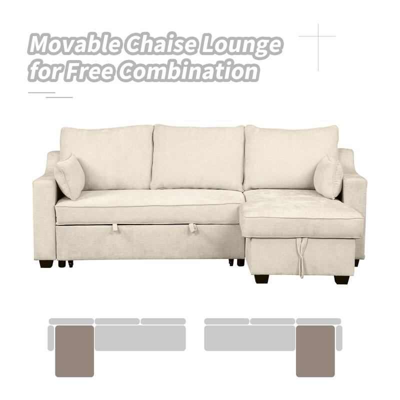 90" Convertible Sleeper Sofa with Storage Chaise, USB Ports, Storage Racks for Compact Spaces