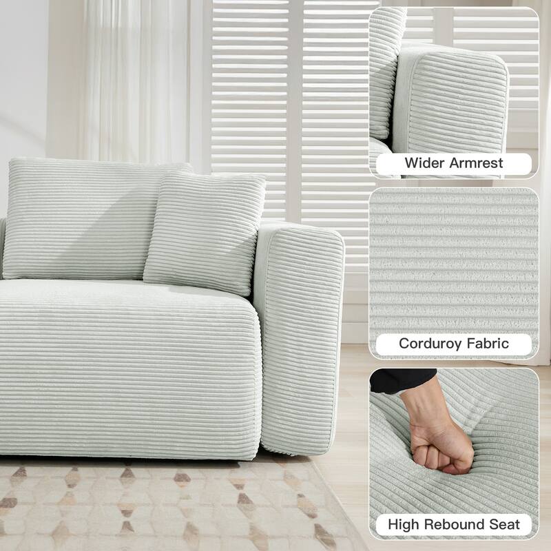 Corduroy Single Sofa Chair with a Large Ottoman, Square Arms & Ottoman Extension