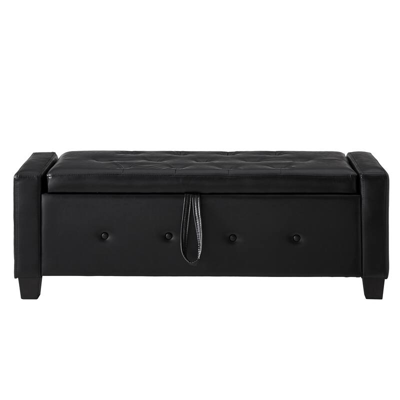 Tufted Faux Leather Storage Ottoman Bench for Bedroom, Living Room & Hallway, 48" Multifunctional Upholstered End of Bed Bench