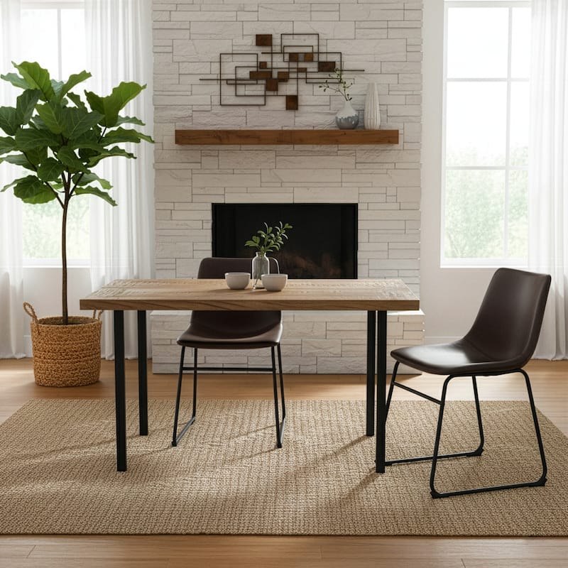 Adan Iron Frame Faux Leather Dining Chair (Set of 2)