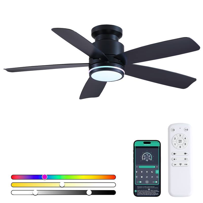 41 and 46 Inches Flush Mount Ceiling Fan with Light and Remote