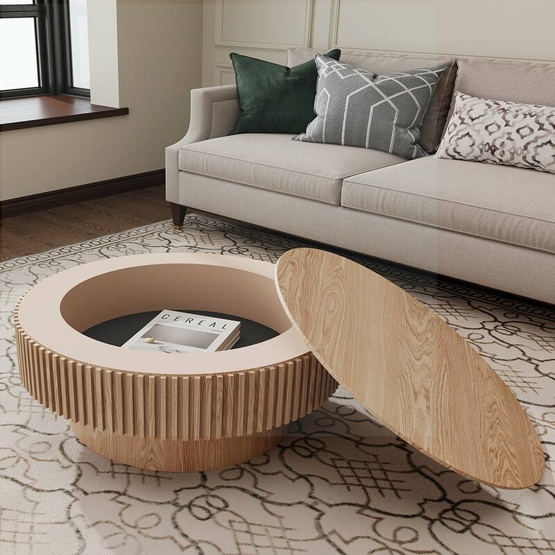Round Coffee Table with Storage - 31.5" - Natural Wood