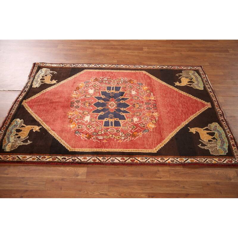 Vegetable Dye Shiraz Persian Vintage Area Rug Hand-knotted Wool Carpet - 4'0"x 5'10"
