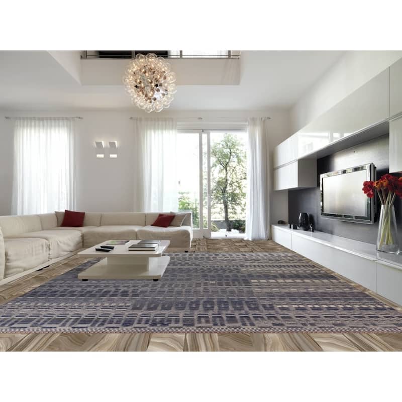 Blue Moroccan Palace Size Area Rug Handmade Wool Carpet - 14'9"x 18'0"