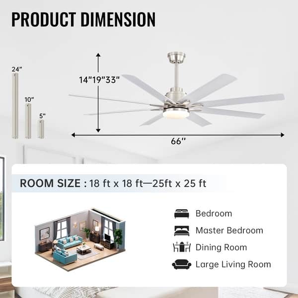 dimension image slide 12 of 18, Modern Ceiling Fan With Light Smart Life APP Remote Control Timer For Alexa Google Bedroom Farmhouse
