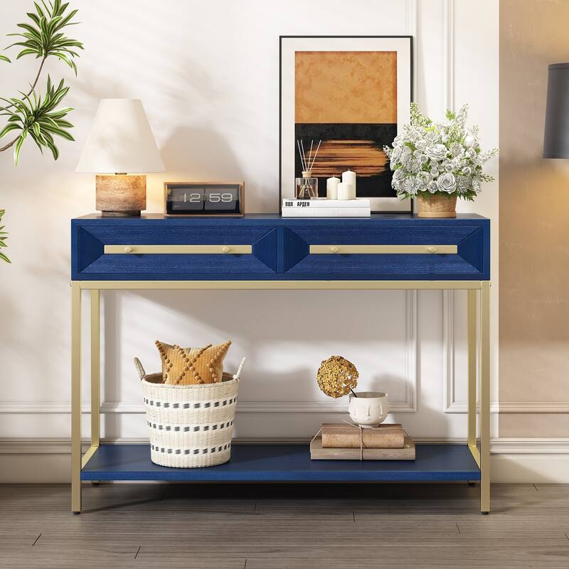 45.5" Retro Console Table with Gold Touch & Drawers - Navy