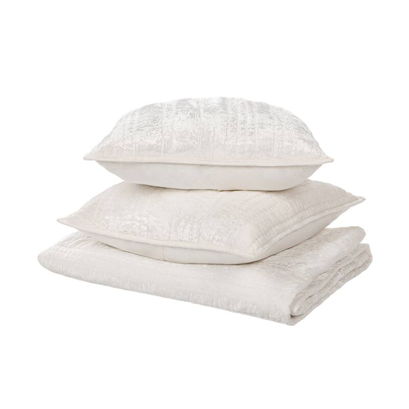 Villa by Classic Home Seville Quilt Set - Queen - Ivory - 3 Piece