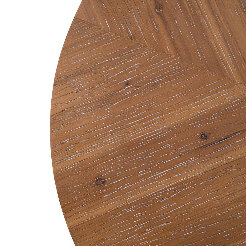 Modern Retro Splicing Round Coffee Table, Fir Wood Top with Cross Legs