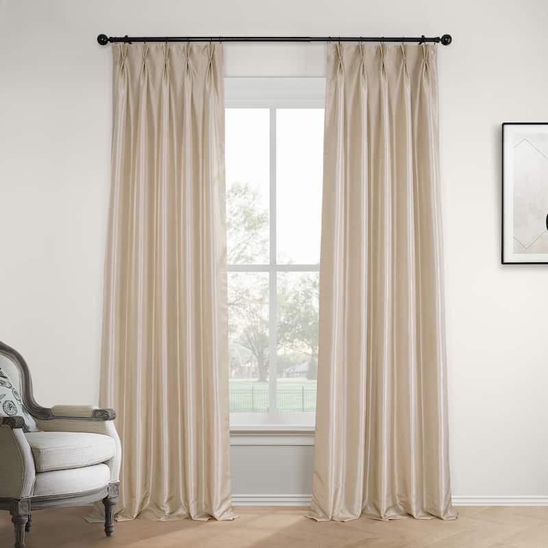Exclusive Fabrics Faux Silk Taffeta French Pleated Blackout Curtains for Bedroom & Living Room Curtains Single Panel - 25 X 84 - Antique Beige