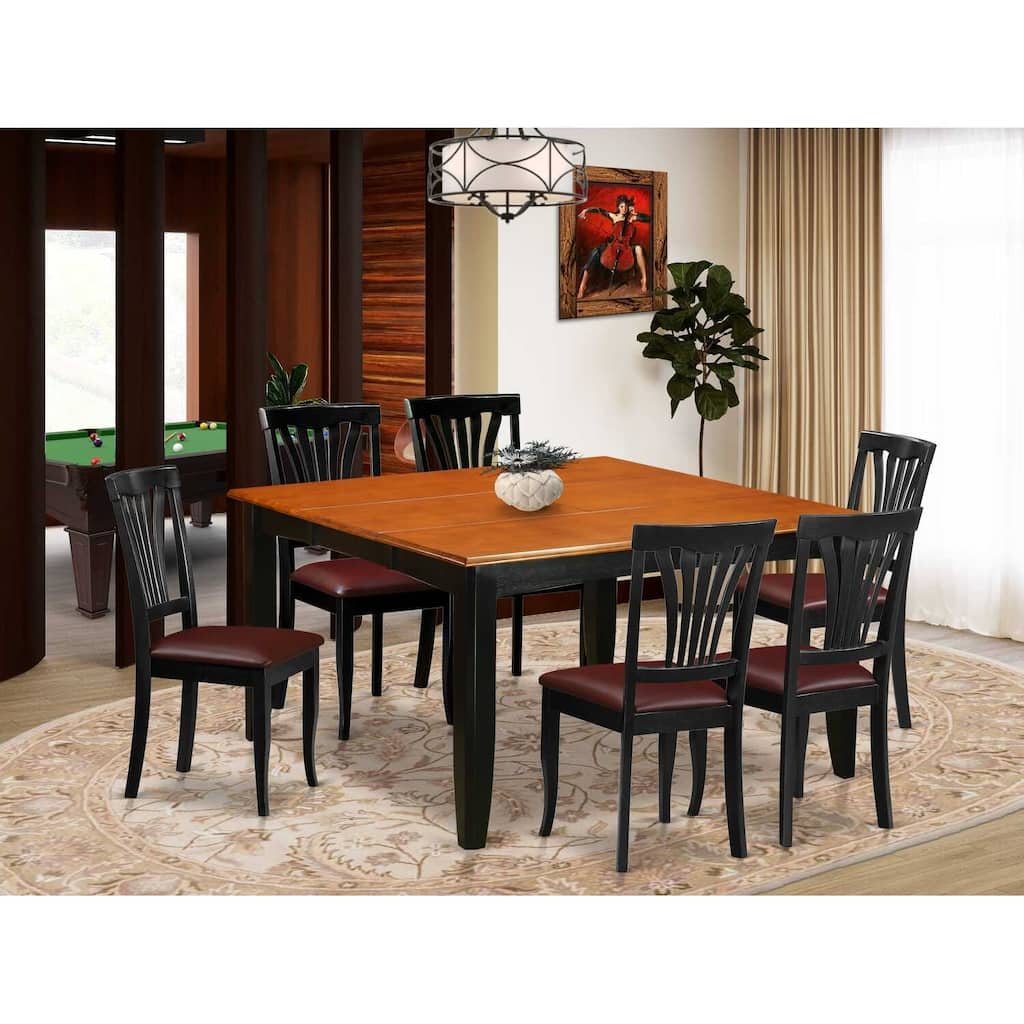 HomeStock 7-Piece Square Black & Cherry Finish Solid Wood Top Dining Table with 6-Chairs