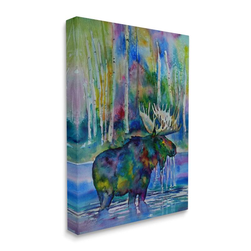 Stupell Vibrant Moose Birch Trees Swimming Splashing Lake Canvas Wall Art