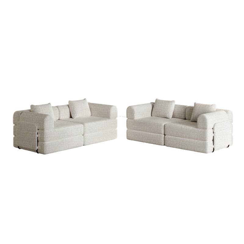 Set of 2 Loveseat Couch Chenille Modular Splicing Sectional Sofa Convertible Sleeper Sofa Bed with Side Pockets and Pillows