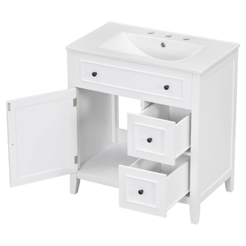 30" Bathroom Vanity with Sink Top, Bathroom Vanity Cabinet with Door and Two Drawers, Solid Wood Frame, One Package