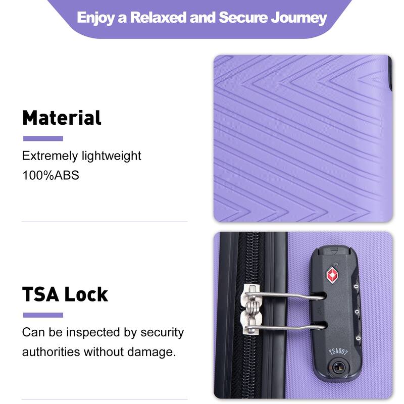 4-Piece, Modern Lightweight Luggage with Swivel Wheels and TSA Lock, for Boarding Travel, Light Purple