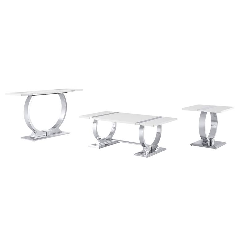 Furniture of America Carra Modern 3-Piece Stainless Steel O-Shaped Trestle Base Coffee Table Set