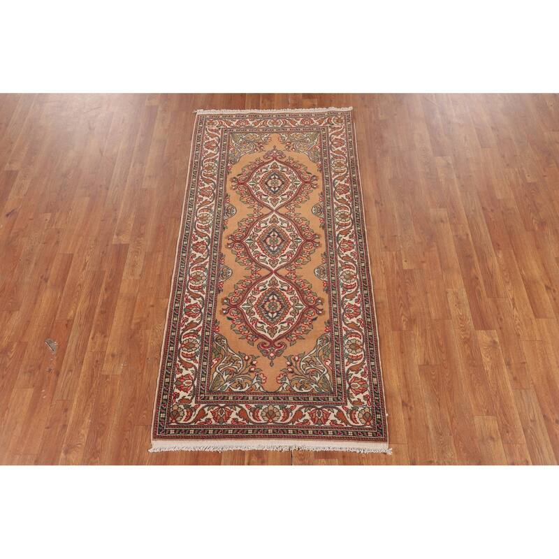Orange Anatolian Turkish Accent Rug Hand-Knotted Wool Carpet - 2'11" X 6'0"