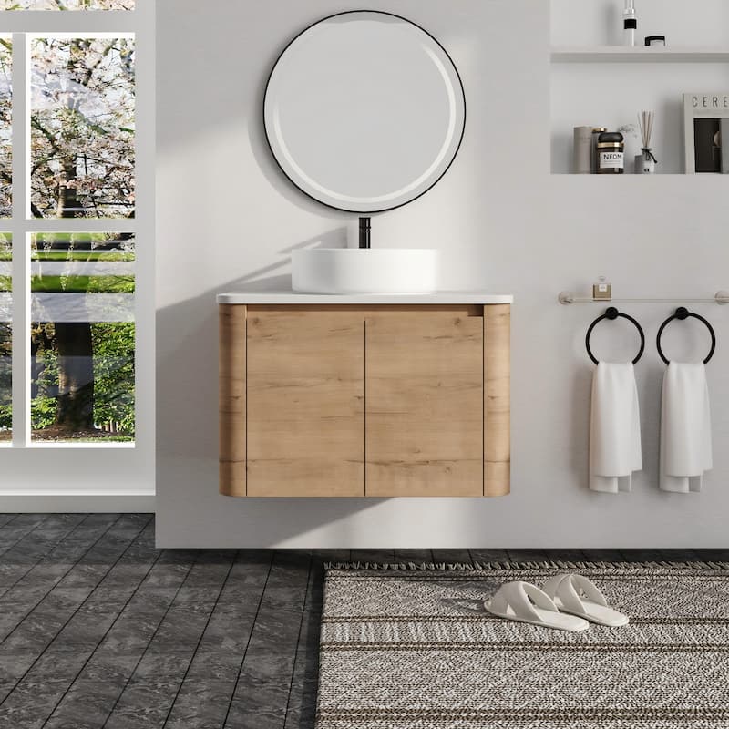 Malwee 24"/30" Floating Bathroom Vanity, Wall Mounted Bathroom Vanity with Ceramic Sink and Soft Close Door